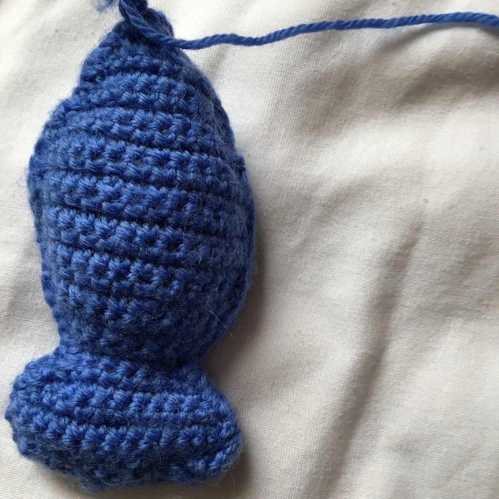 Handmade Crocheted Cat Toy Blue Fish With 32